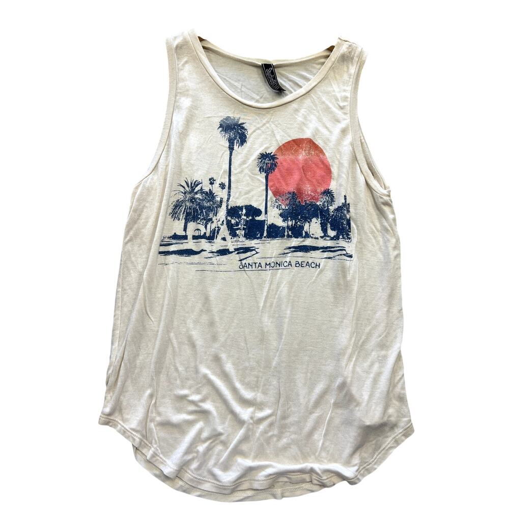 Studio 908 Santa Monica Beach Ivory Graphic Tank Top Medium